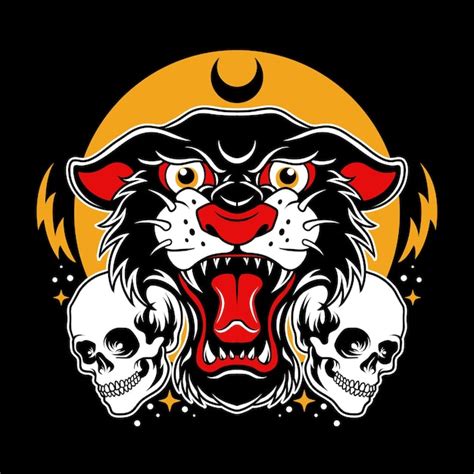 Premium Vector Black Tiger Skull In Traditional Tattoo Style
