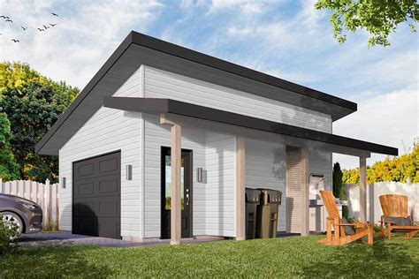 Modern Detached Garage Plan With Shed Roof Porch 22527dr