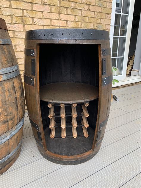 Solid Oak Whiskey Barrel Drinks Cabinet With Wine Rack Etsy