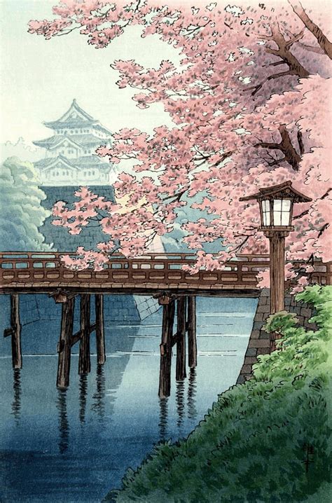 Japanese Art Woodblock Art Prints Temple Cherry Blossoms Ito Yuhan