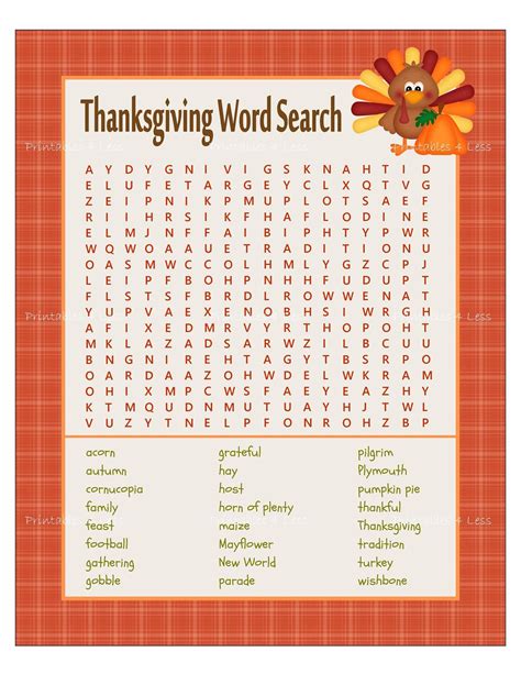 Thanksgiving Word Search Thanksgiving Game Printable Thanksgiving