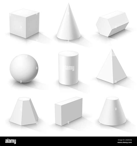 Set Of Basic 3d Shapes White Geometric Solids On A White Background