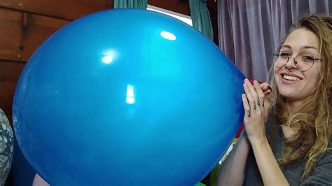 Looner Girl Blowing Up Big Blue Balloon Huge Balloons No Pop Non