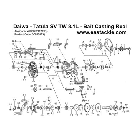 Eastackle Daiwa Tatula SV TW Bait Casting Reels Schematics And