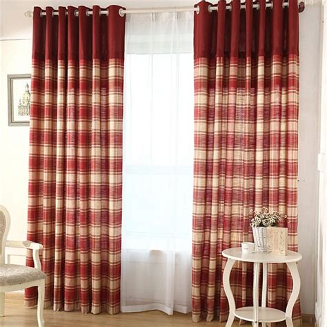 simple red plaid country curtains linen  cotton red