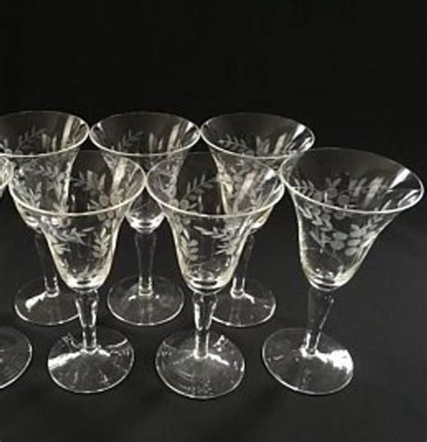 Antique Victorian Etched Crystal Wine Glass Glasses Claret Wine Floral