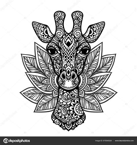 Giraffe Mandala Vector Illustration Adult Coloring Page Animal Zen Boho