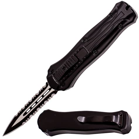 Miniature Otf Automatic Knife Black Serrated Blade