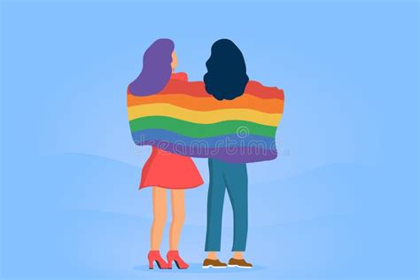 lesbians covered with rainbow colored flag isolated on blue background stock vector