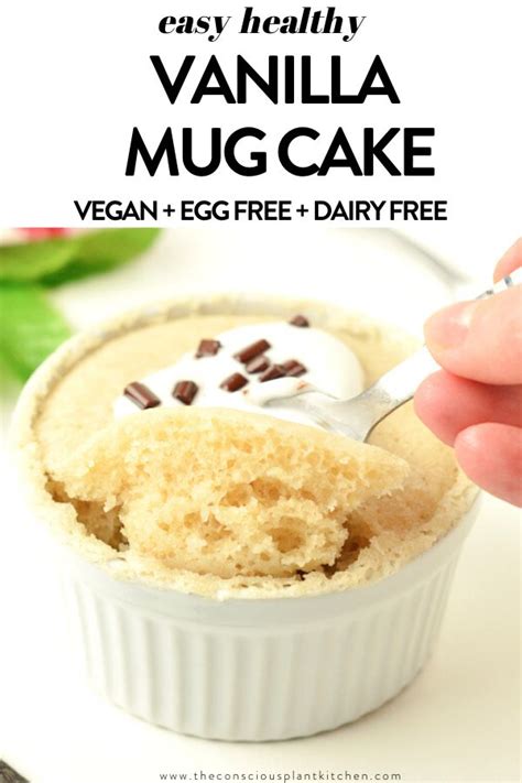 This mug cake is moist, delicious and topped with a lovely vanilla icing that soaks into the cake and infuses it with sweetness! Vegan vanilla mug cake no egg, no milk - The Conscious Plant Kitchen in 2020 | Vanilla mug cakes ...