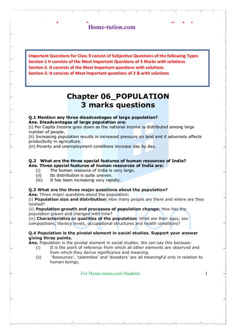 Questions For Class 9 Geography Chapter 6 Population