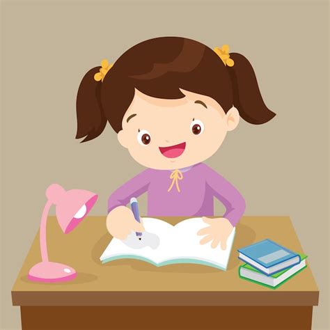 Premium Vector Cute Girl Working On Homework
