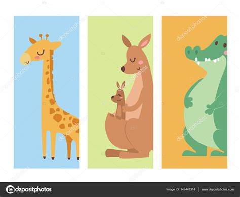 Cute Zoo Cartoon Animals Cards Funny Wildlife Learn Cute Language And