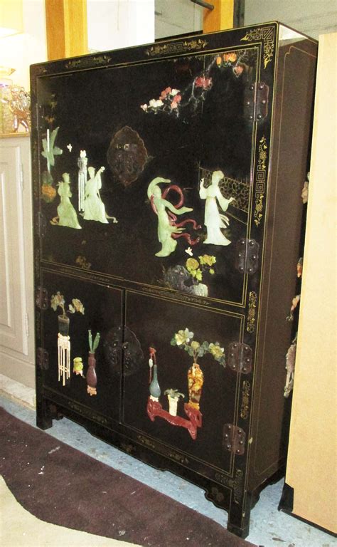 Chinese Lacquered Cabinet 20th Century Black Lacquer With Gilt