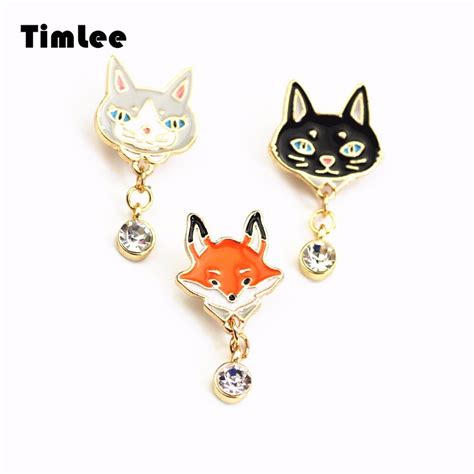 Timlee X288 Cute Cartoon Cat Fox Design Metal Brooch Pins Fashion T Wholesalebrooch Designer