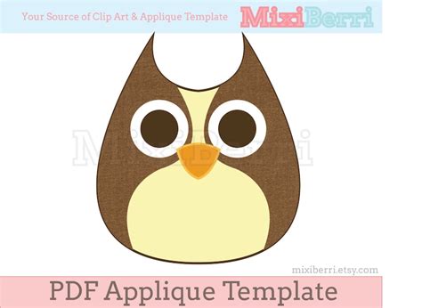 Simple Owl Bird Applique Template Pdf Applique Pattern Instant Etsy Uk