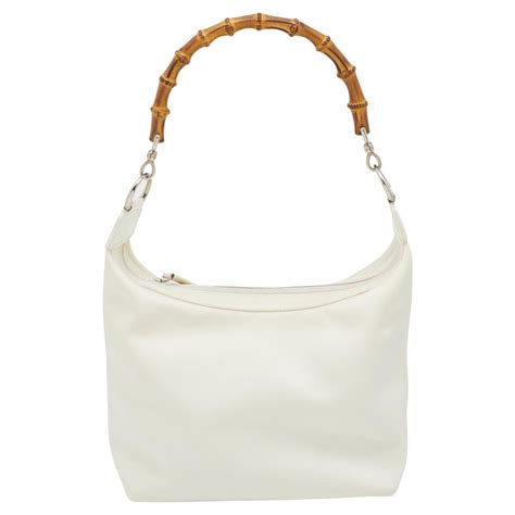 Gucci White Canvas And Leather Peggy Bamboo Hobo For Sale At 1stdibs