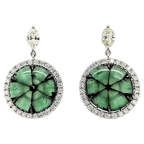Trapiche Emerald Earrings Set In 18k Gold And Diamonds Rare For Sale