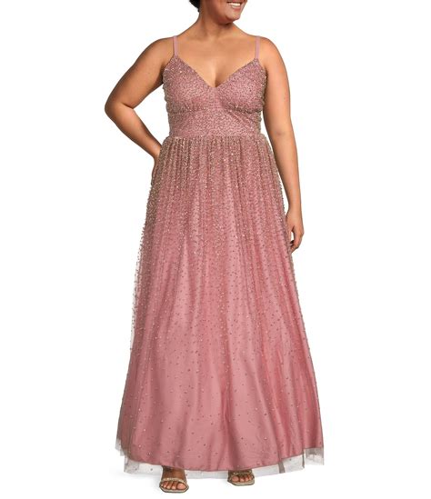 Xtraordinary Plus Size Glitter V Neck Sleeveless Ball Gown Dillards