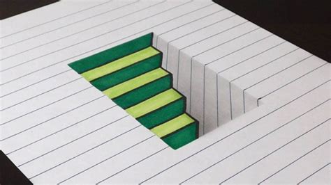 How To Draw 3d Steps In A Hole On Line Paper Easy Fun Trick Art
