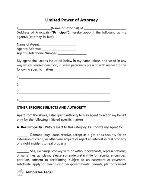 Limited Power Of Attorney Templates Free Word Pdf Odt