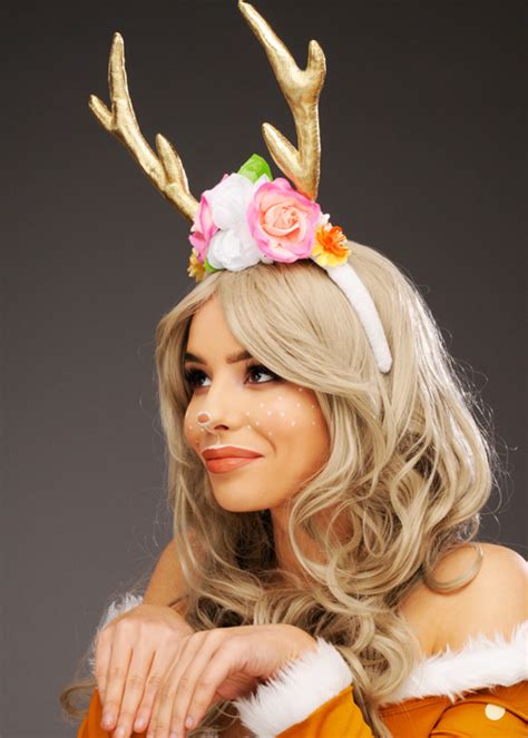 Gold Deer Horns Headpiece With Flowers