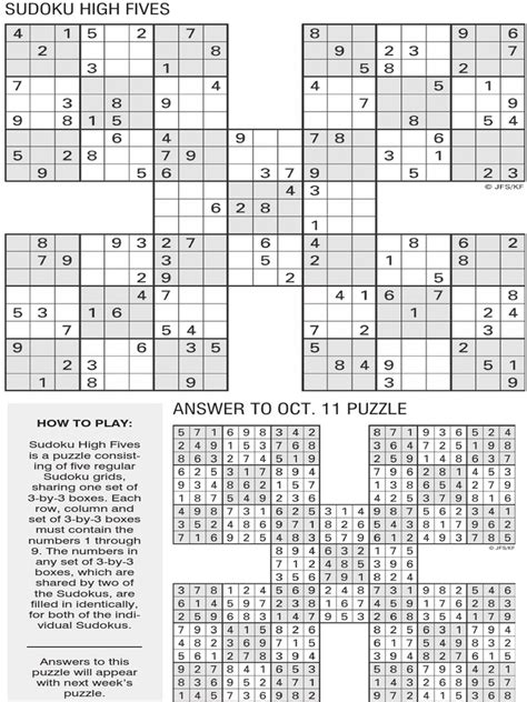 Printable Sudoku High Five Oct 18