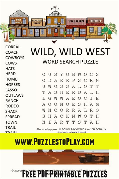 Wild West Word Search Puzzle Artofit
