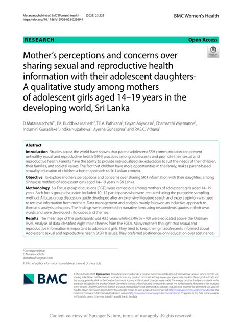 Pdf Mother’s Perceptions And Concerns Over Sharing Sexual And Reproductive Health Information