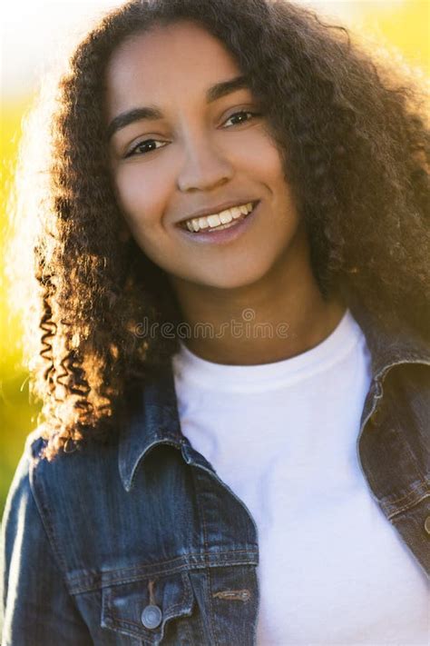Happy Mixed Race African American Girl Child Cowboy Hat Stock Photo
