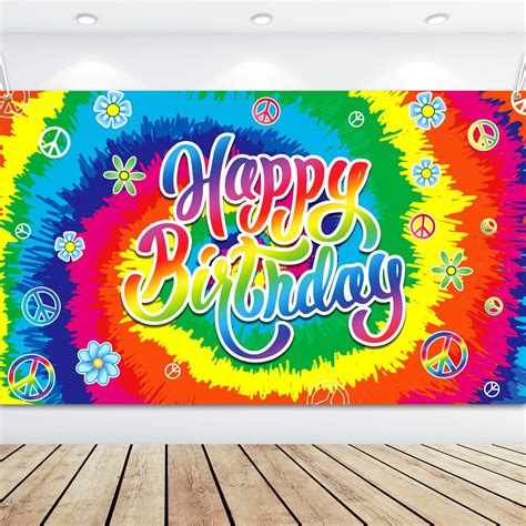Buy Tie Dye Birthday Banner 60s Theme Happy Birthday Backdrop Hippie