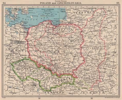 poland and czechoslovakia showing 1938 and 1945 borders bartholomew 1949