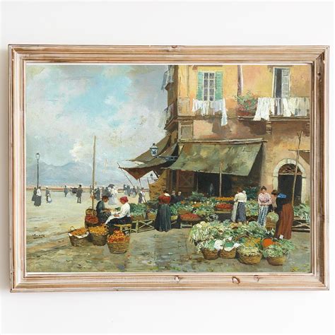 Canvas Art Print Vintage Street Market Scene Oil Painting Inspire