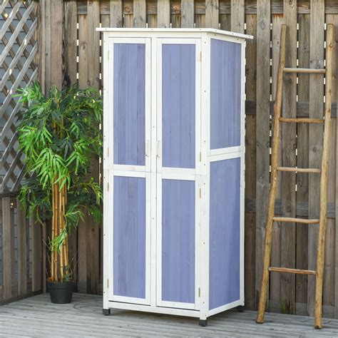 Wooden Garden Cabinet 3 Tier Storage Shed Double Door Organizer W Hook