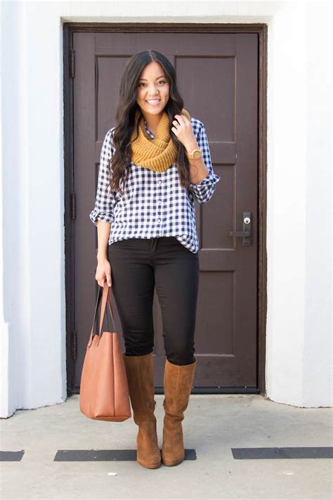 7 Ways To Wear A Navy Gingham Button Up For Fall Putting Me Together