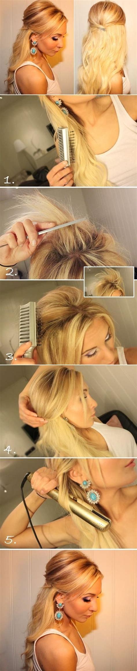Half up half down hair has always been a fantastic and versatile choice for these instances. Teased Half Up Half Down Hairstyle Tutorial: Easy Prom ...