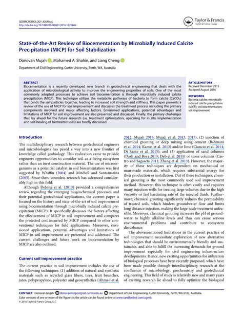 Pdf State Of The Art Review Of Biocementation By Microbially Induced