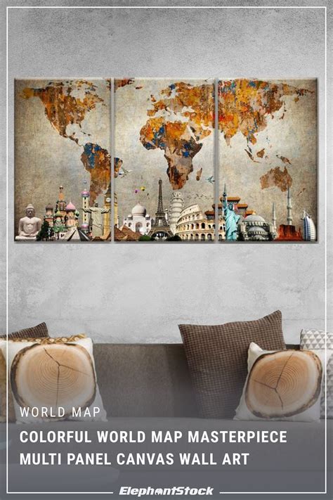 Colorful World Map Masterpiece Multi Panel Canvas Wall Art Canvas