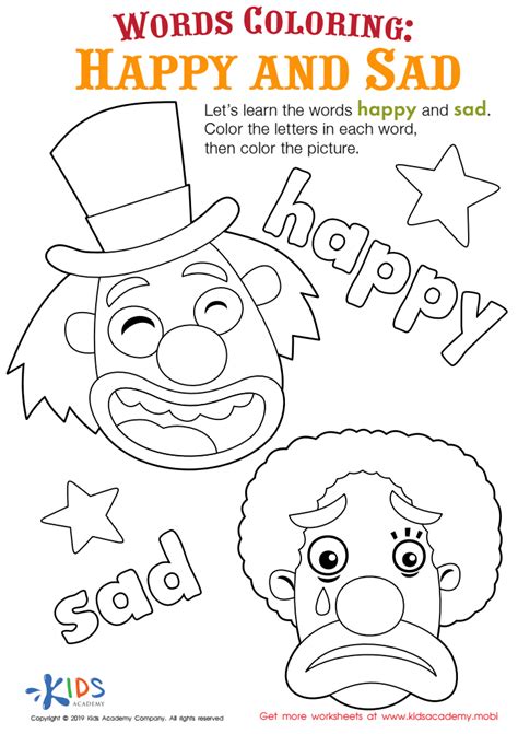 Happy And Sad Words Coloring Worksheet Free Coloring Page Printout For