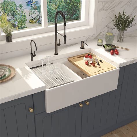 Buy Alwen33 Inch White Fireclay Farmhouse Sink Double Workstation