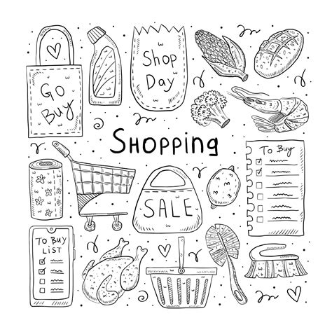Shopping Hand Drawn Grocery Item Doodles 1222519 Vector Art At Vecteezy