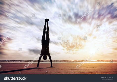 Handstand Yoga Pose By Man Silhouette Stock Photo 157825214 Shutterstock