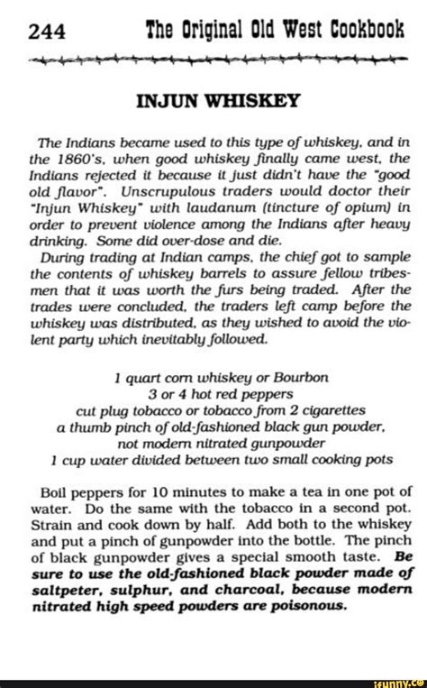 Th Original Old West Cookbook Injun Whiskey The Indians
