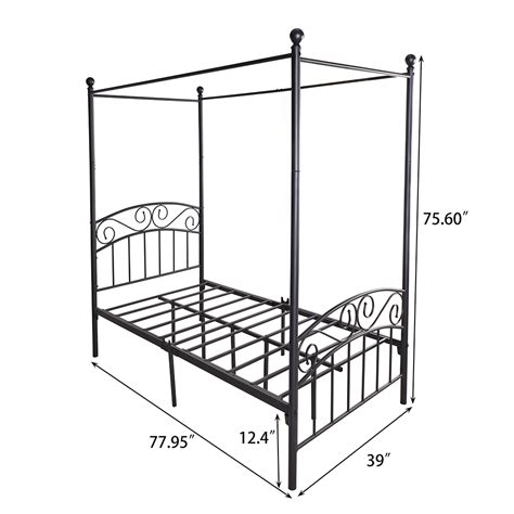 New Twin Size Canopy Metal Platform Bed Frame With 4 Pillars Headboard