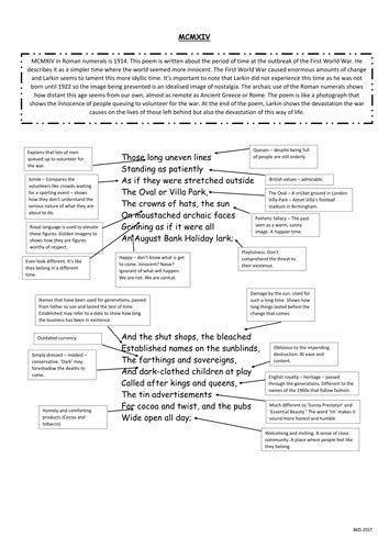 Mcmxiv Philip Larkin Annotated Poem For Wjec As English Literature