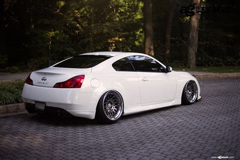 Stanced And Awesome White Infiniti G37 With Blacked Out Grille