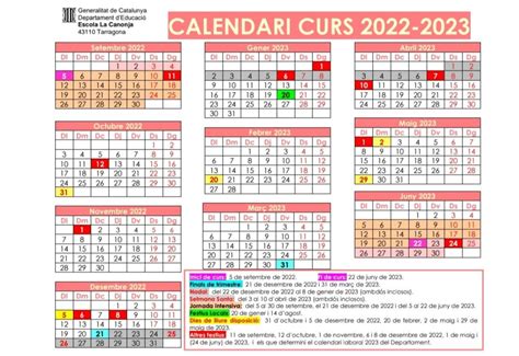 Calendari Curs 2022 2023 Ampa Escola La Canonja