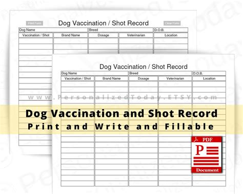 Printable Dog Vaccination Record