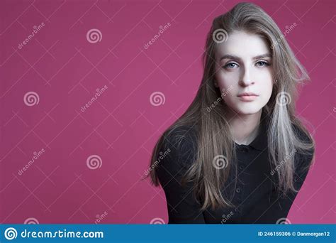 Natural Closeup Portrait Of Sensual Charming Female Blond Girl Posing