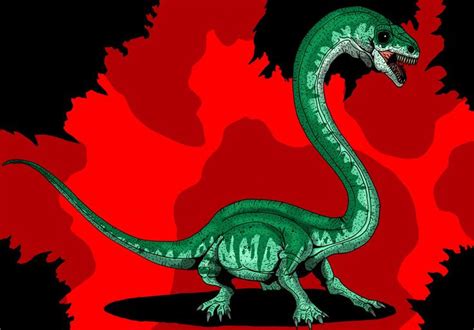 A Drawing Of A Dinosaur On A Red And Black Background